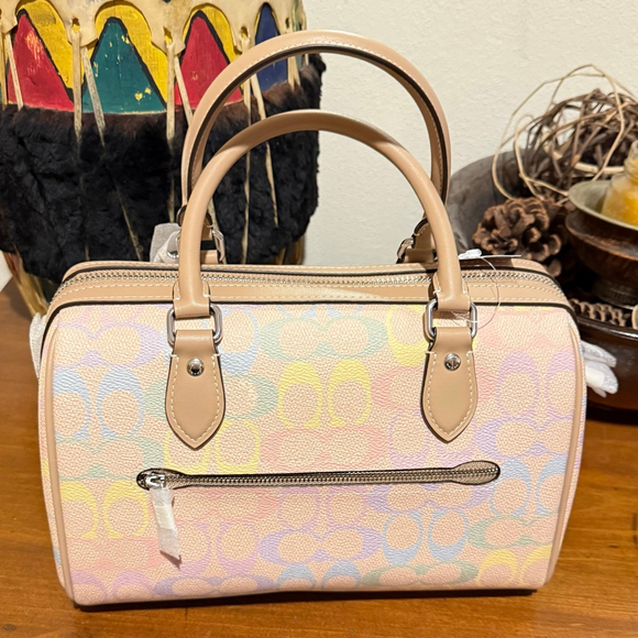 Coach Rowan Satchel Bag In Pastel Rainbow Signature Canvas CDA90 NWT - Picture 2 of 7